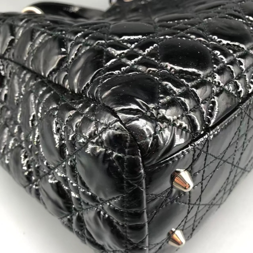 Dior 2012 Black Cannage Quilted Patent Leather Soft Medium Shopping Tote Bag - Picture 7 of 12